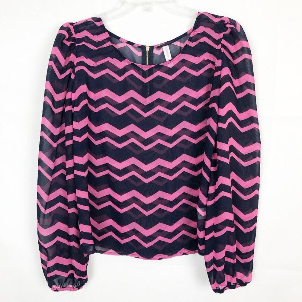 Xhilaration Chiffon Chevron Print Balloon Sleeves Top Size M